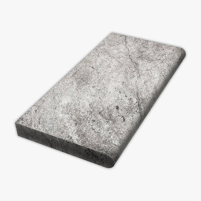 Silver Tumbled 12x24 Travertine Extra Thick Bullnose Coping
