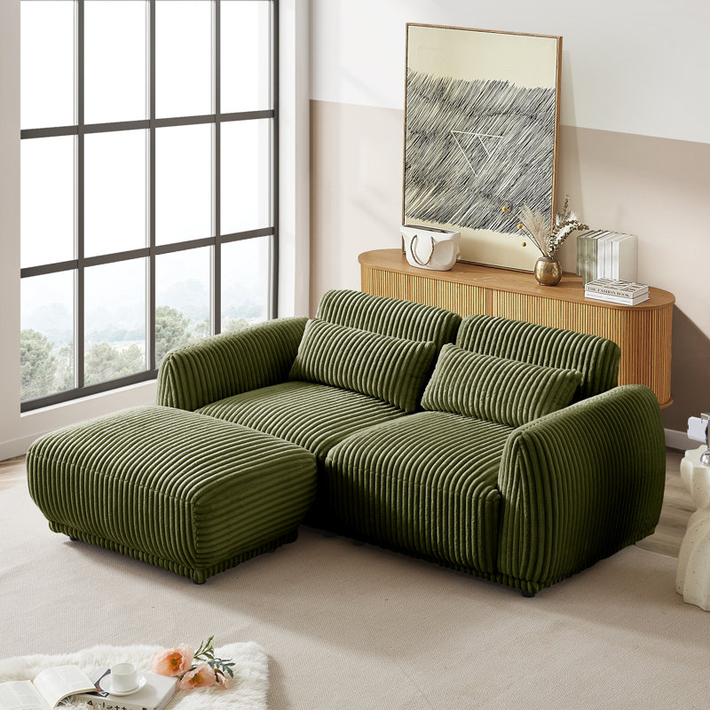 Argueta Modern Corduroy Fabric Sectional Sofa With Pillow Wide Convertible Modular Couch, Green Corduroy