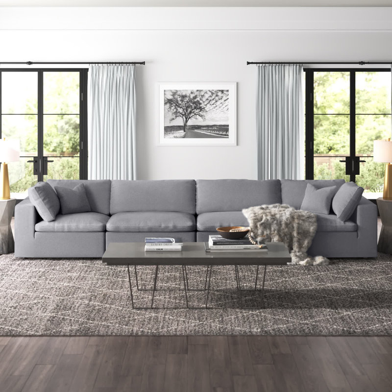 Burrows Square Arm Modular Sofa with Reversible Cushions, Grey Linen Textured Fabric, 32" H x 158" W x 40" D
