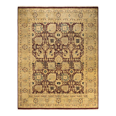 Tapis rouge / sable noué à la main de conception unique 7 pi 10 po x 9 pi 10 po Roscigno