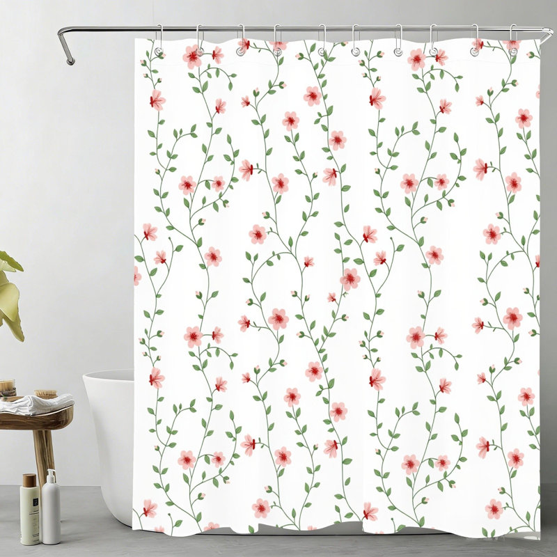 Rideau de bain Vine Floral 72 po x 72 po (180 x 180 cm), rose avec crochets