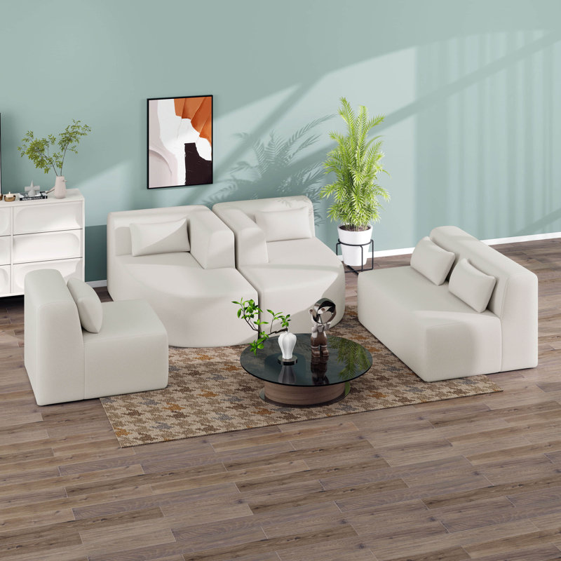 Canapé modulaire modulaire, canapé modulaire rembourré de 144 po avec méridienne double, canapés 5 places en tissu Boucle et coussins