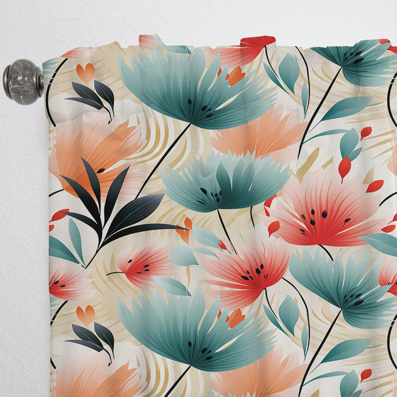 Très doux motif tropical vert et rose II - Rideau floral - Rideau obscurcissant - 1 panneau, L 52 po x L 120 po