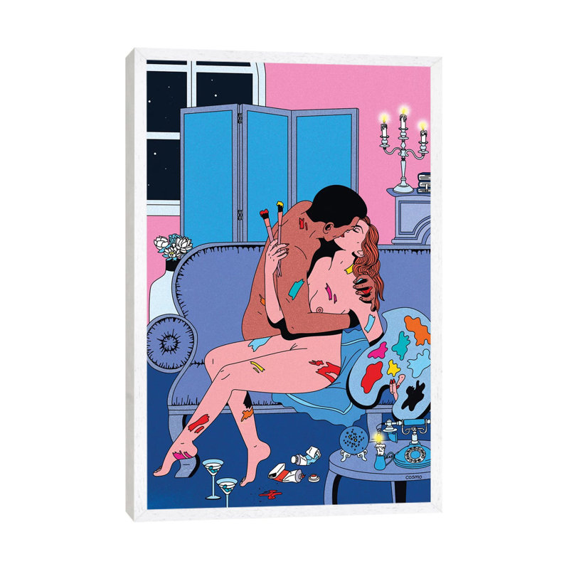 Lovers In Paint by Cosmo - Print on Canvas, 66.04cm H x 20.32cm W x 3.81cm D, White Framed Canvas