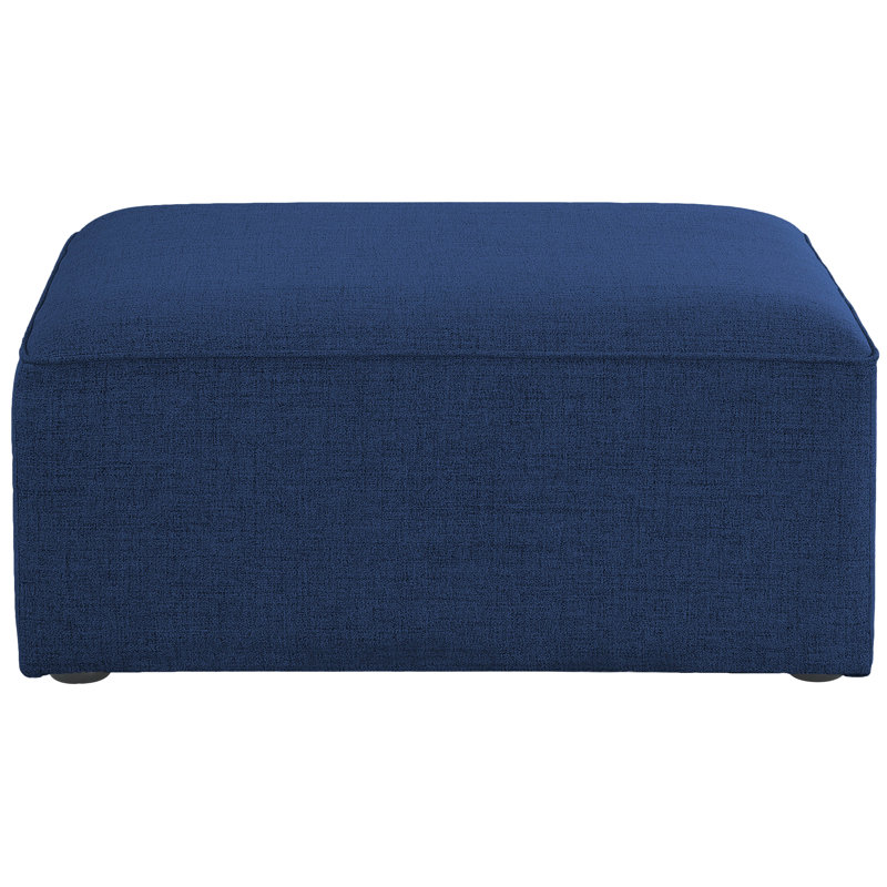 Cube Upholstered Ottoman, Navy Linen Textured Fabric