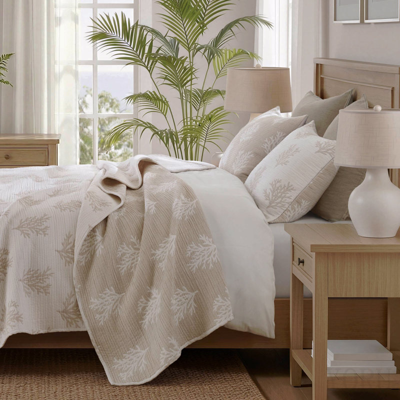 3-Piece Full/Queen Quilt Mini Set,Tan/Gray