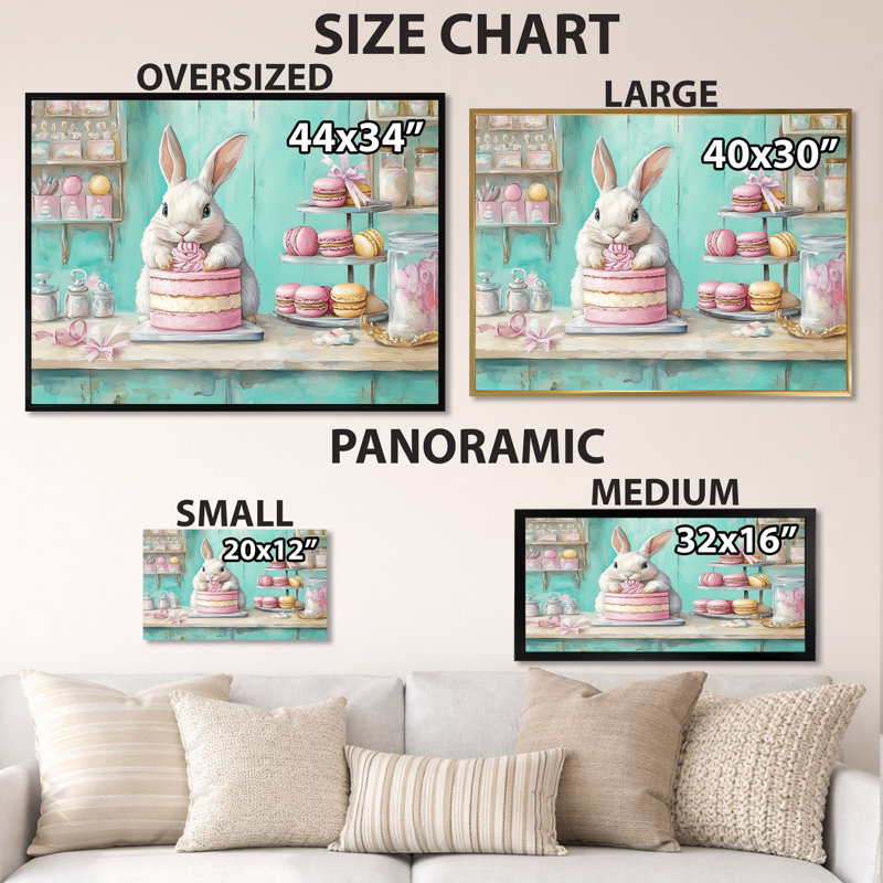 Pâtisserie Pastel - Décoration murale encadrée Lapin, H 30 po x l 40 po, Cadre photo blanc