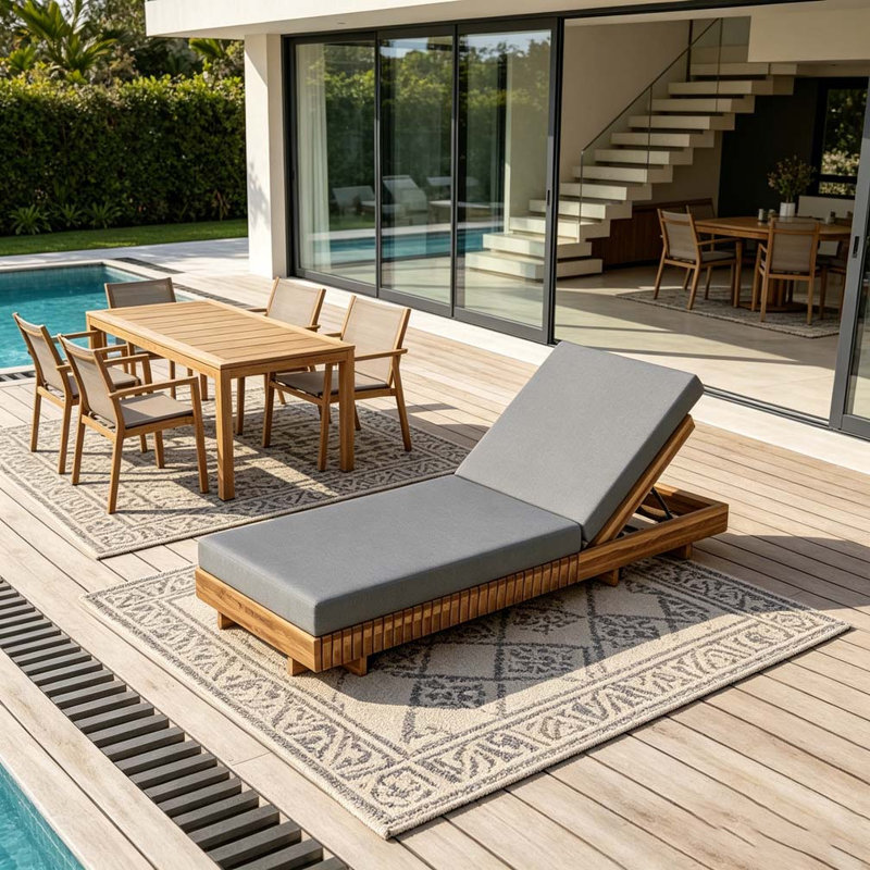 Méridienne en bois massif, Teak+Dark Grey Cushion