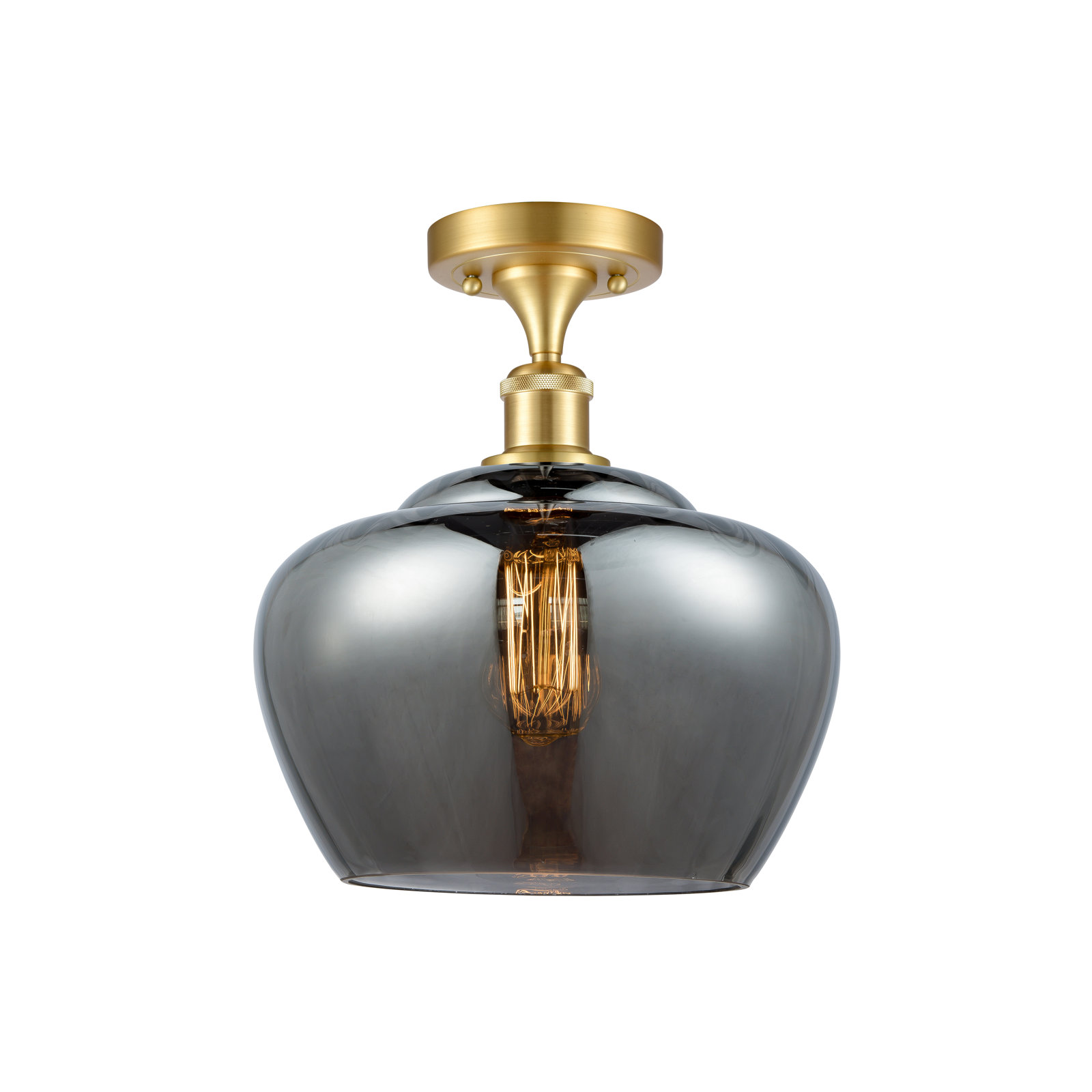 Renee Single Light Glass Semi Flush Mount, Plated Smoke, 6 Watt Vintage LED Bulb, Satin Gold