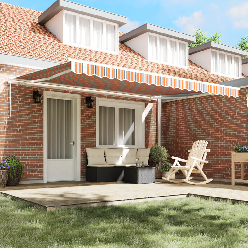 Brayden Studio Retractable Patio Awning, 450 cm W x 350 cm D, Multicolour Striped