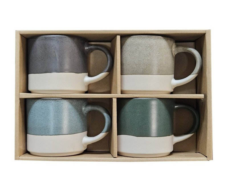 MARCELLE 4PC TWO-TONE 14OZ MUG SET IN COLOR BOX W/PVC COVER