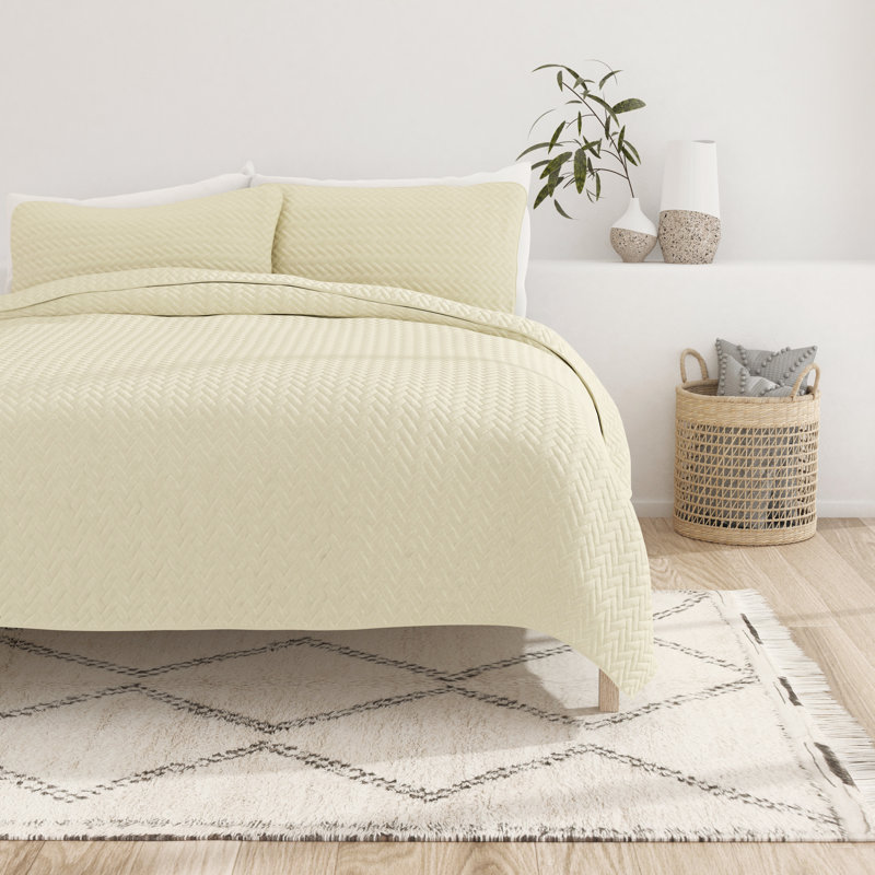 King Size Yellow Microfiber Quilted Coverlet Set