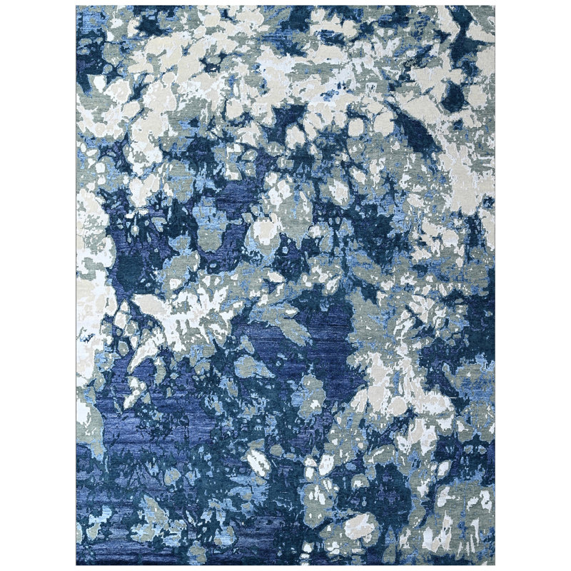 Tapis rectangulaire bleu / ivoire / gris, Rectangle 9 pi x 12 pi