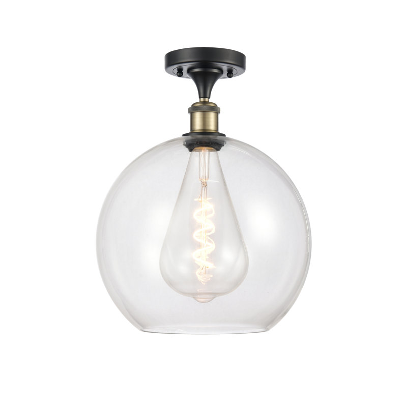 Plafonnier semi-encastré 1 lumière Cindi, H 16,38 po x l 11,75 po x P 11,75 po, Transparent, Noir / laiton antique