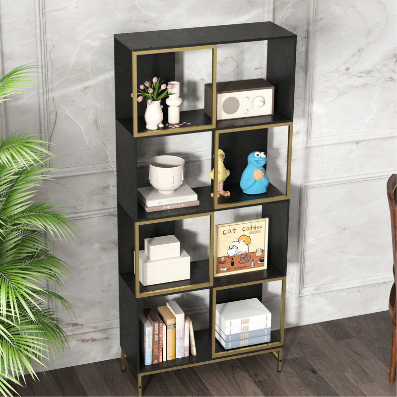 Bibliothèque pour 4 petits espaces - Style industriel rustique avec noir et or, et design décoratif, choix de rangement fonctionnel