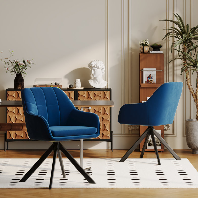 51cm H Upholstered Arm Dining Chair, Blue, Velvet