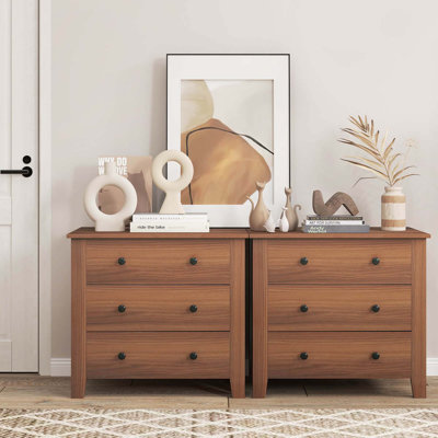 2 Pcs 3-drawer Dresser With Convenient Handles Smooth Slide Rails Accent Table