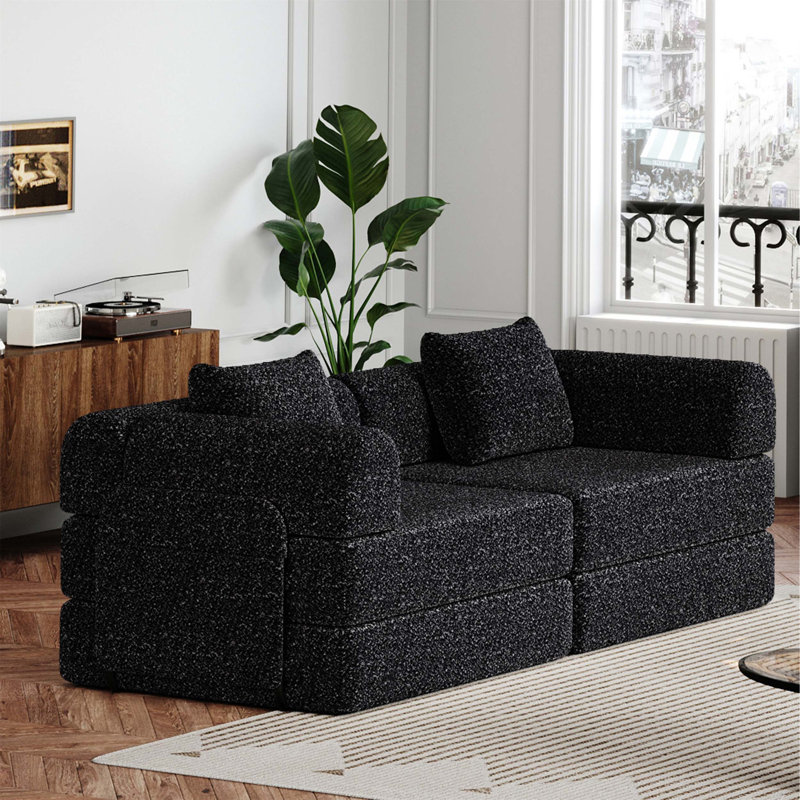 Canapé-lit convertible avec poches et coussins de rangement latéraux, idéal pour les salons, les chambres à coucher et les bureaux, confortable et pliable