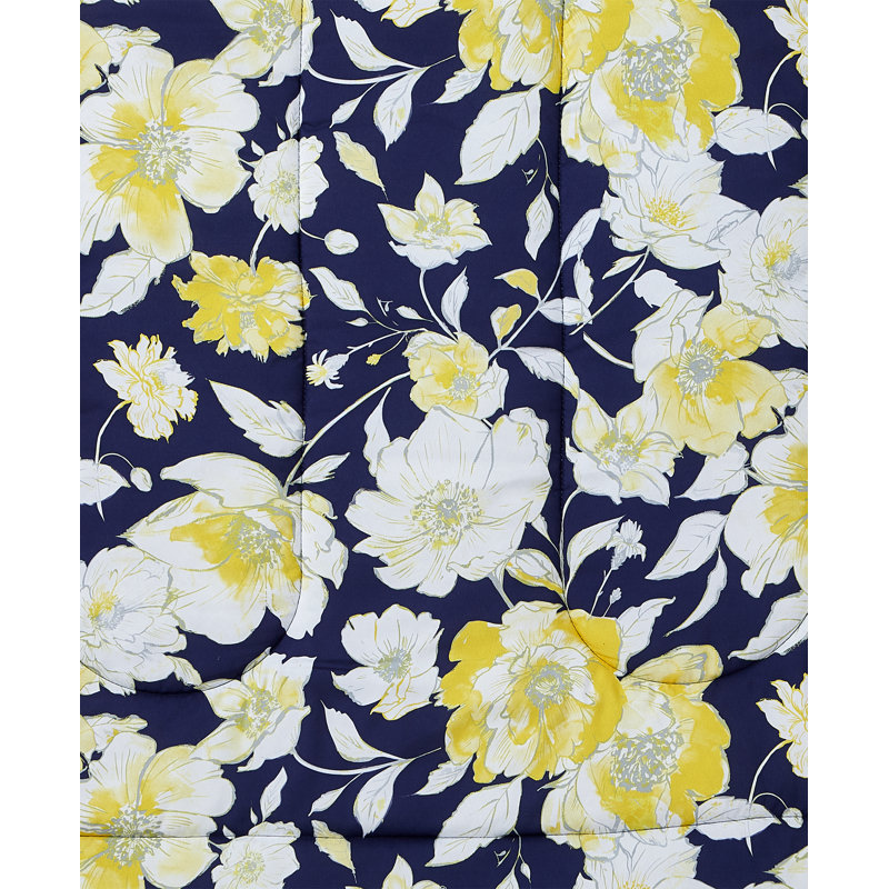 King Navy Yellow Floral Microfiber Comforter Set