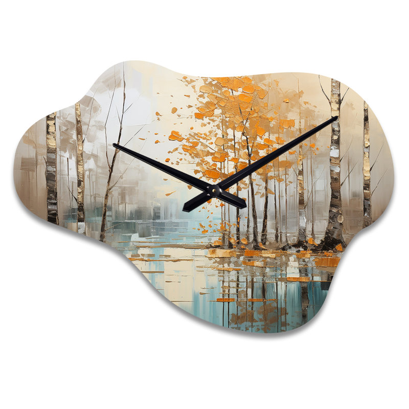 Horloge murale Birch Woods Golden Reflections I - Cloud Birch, impression d'horloge asymétrique, Petit
