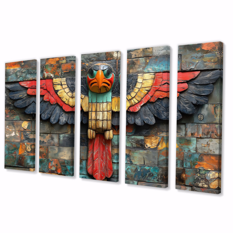 Red Thunderbird Native Totem IV - Ensemble de décoration murale art amérindien Totem, H 28 po x l 60 po
