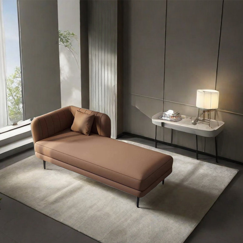 Chaise longue rembourrée Tione, Brun, Accoudoir à gauche (vu de face)