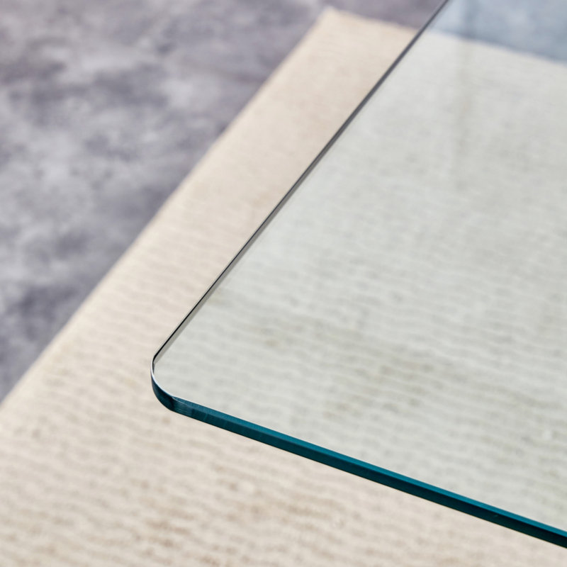 Grande table de salle à manger rectangulaire moderne en verre minimaliste pour 4 à 8 personnes avec plateau de table en verre trempé de 0,39 po et support en forme de V en panneau de fibres à densité moyenne, pour la cuisine, la salle à manger, le s