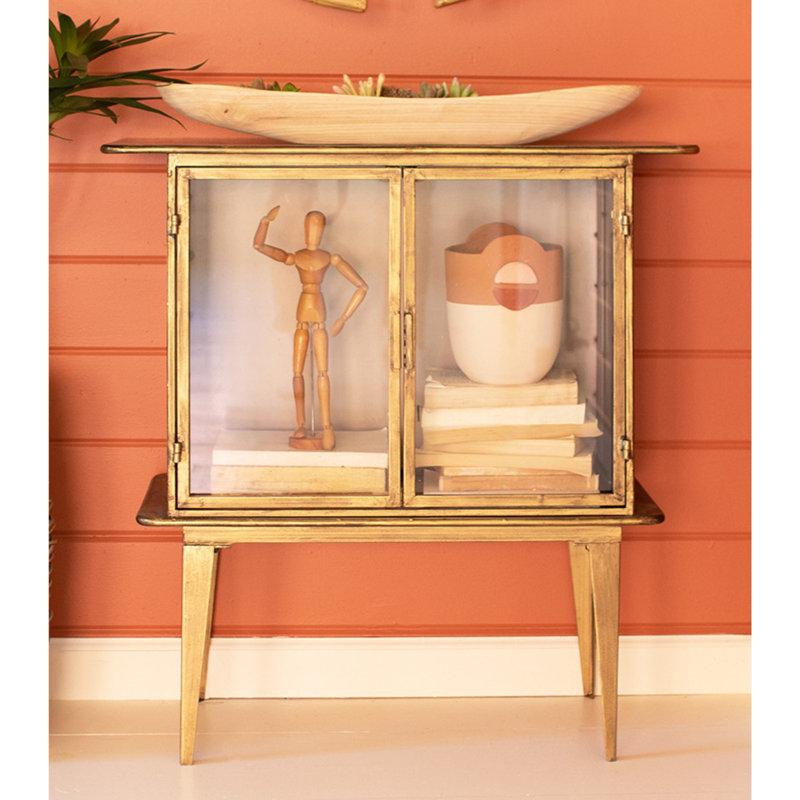 Antique Brass and Glass Two Door Office Cabinet
