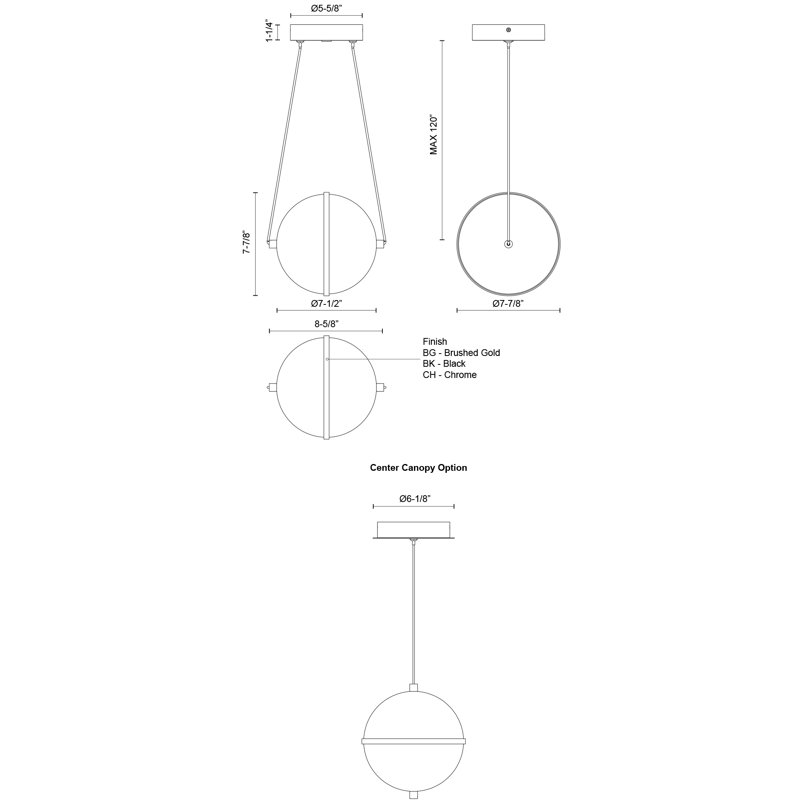 Aries 1 - Light LED Unique/Statement Pendant, Brushed Gold, 7.88" H x 8.63" W x 7.88" D