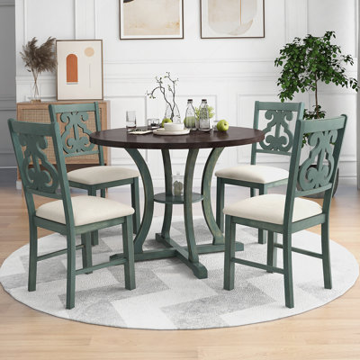 5-Piece Round Dining Table And 4 Fabric Chairs With Storage Shelf