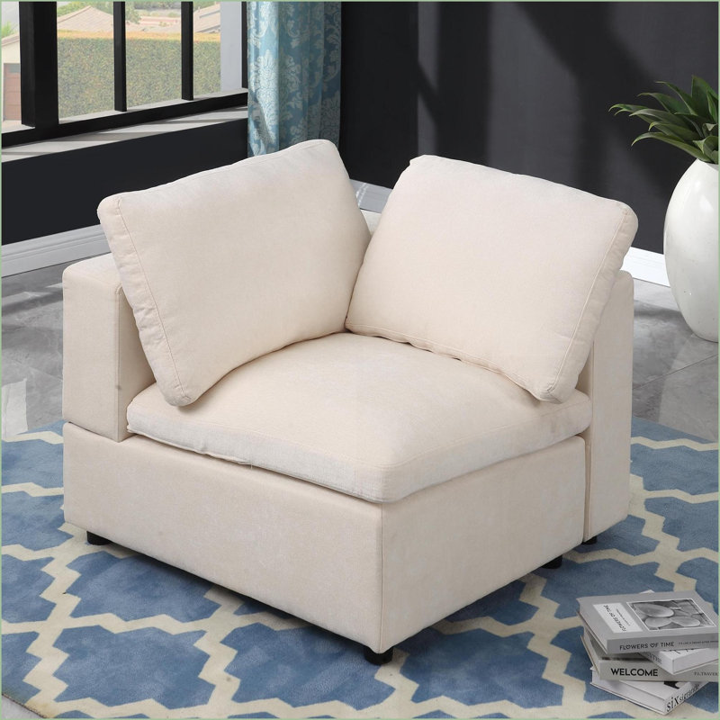Canapé modulaire modulaire d'angle - Chenille beige personnalisable pour le salon | Beige | Tissu