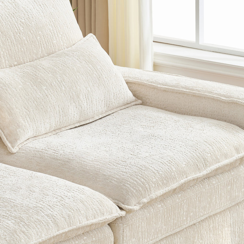Canapé modulaire en L 99 po avec repose-pieds Chenille, Beige