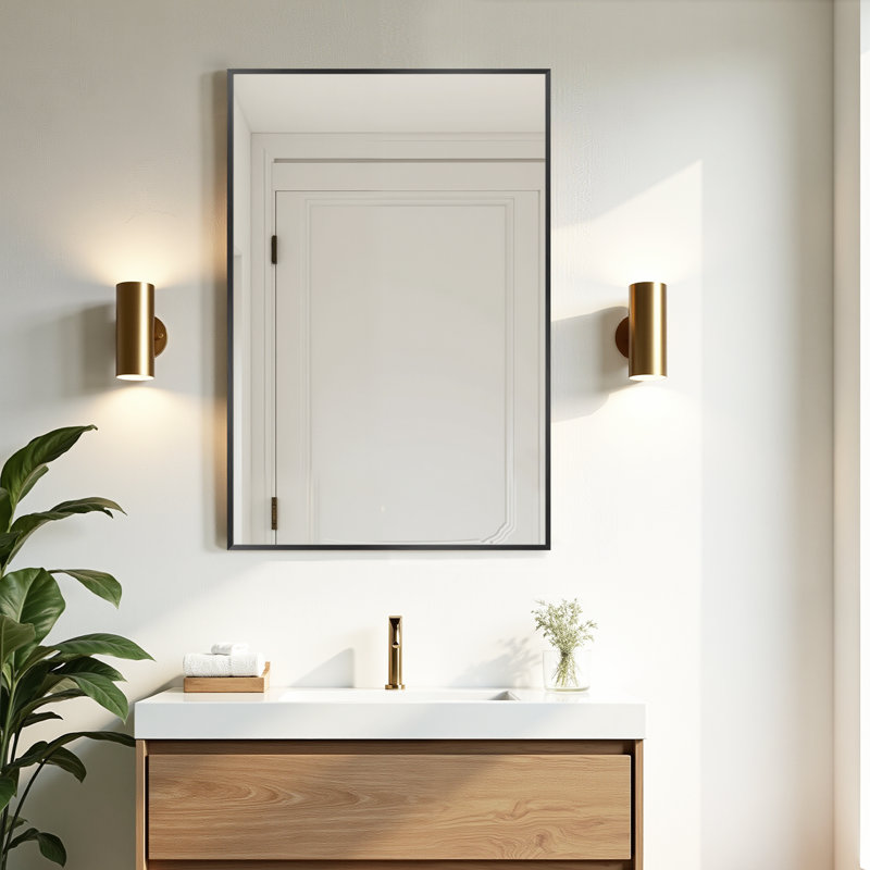 Beunca Metal Framed Bathroom Vanity Mirror, Black, 36" x 24"