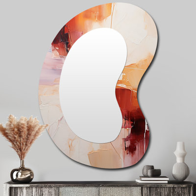 Genette Deconstructed Triangles Red Orange - Abstract Collages Irregular Shape Decorative Mirror, Modern Asymmetrical Wall Mirror, Printed Metal Art