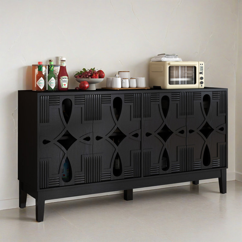 60.52" Kitchen Storage Sideboard Buffet Cabinet Console Table, Black