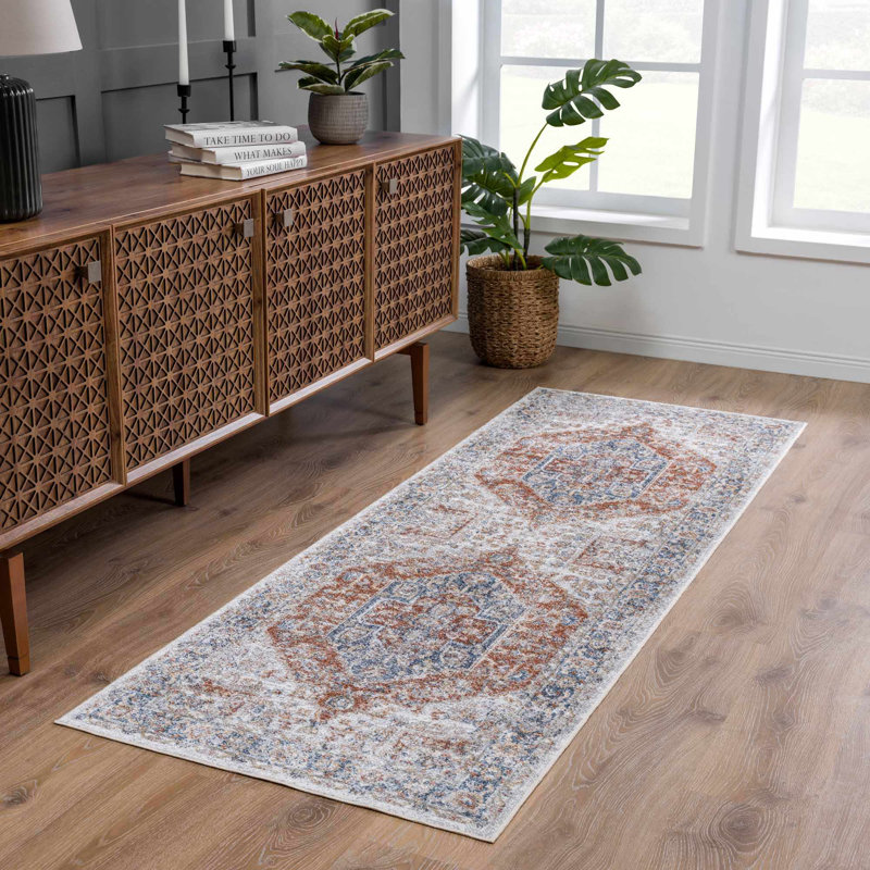 Tapis orange / gris Brookdene, Tapis de couloir 2 pi 7 po x 7 pi 3 po