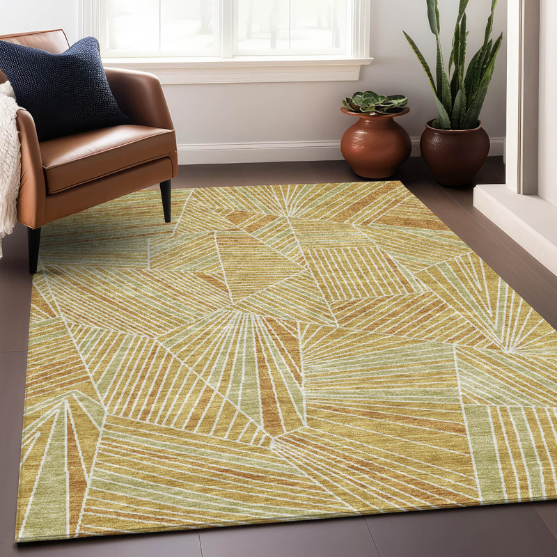 Tapis doré Prisco lavable à la machine de qualité supérieure, Rectangle 10 pi x 14 pi