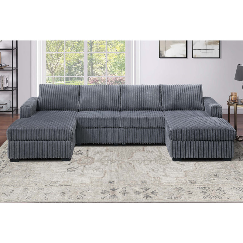 3Pc U-Shaped Sectional Set Cushion Back Armless Chairs Right Arm And Left Arm Chaise Primary Living Room Comfortable For 4 People