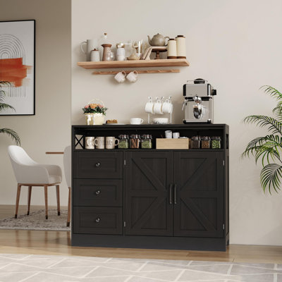 47.2"Buffet Cabinet with Storage,Modern Farmhouse Sideboard Storage Cabinet with Power Outlet,3 Drawers and 2 Barn Doors