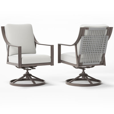 Anorah Powder Coated Steel Outdoor Dining Swivel Armchair with Cushions