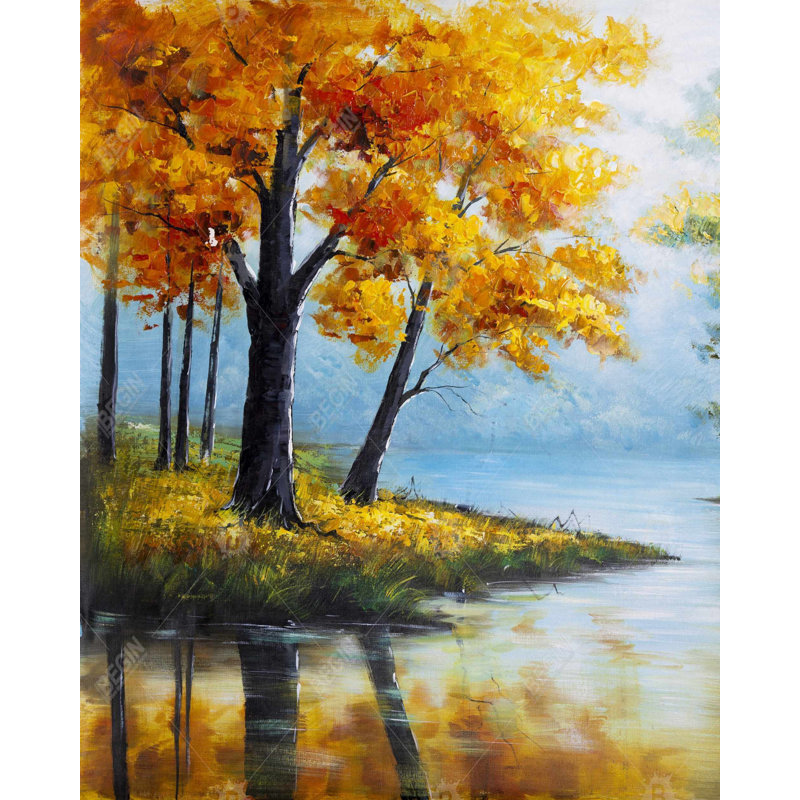 Trees By The Lake Print On Canvas