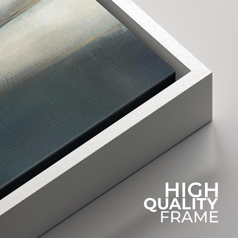 Ensemble de 2 paysages encadrés sur toile marine et gris marine, H 24 po x l 24 po, Cadre flottant blanc