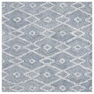 Inelda Hand Tufted Wool/Cotton Geometric Rug in Ivory/Blue