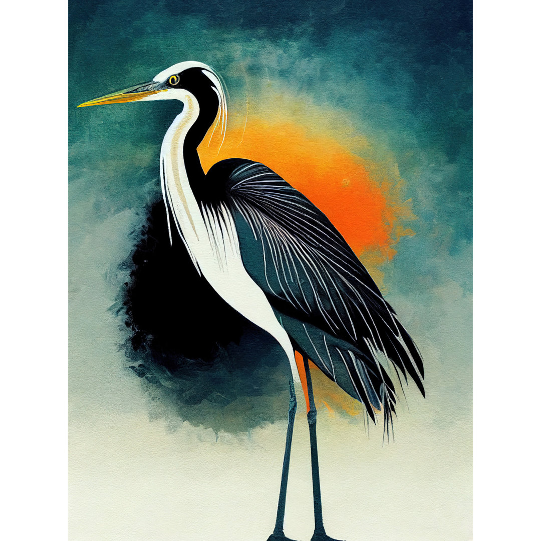 Heron Monochrome Bird Portrait Sunrise - No Frame Rectangle Print