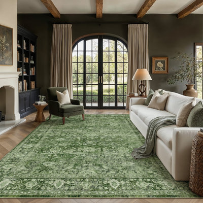 Bremerton Vintage Washable Area Rug With Non-Slip Backing