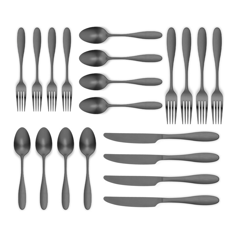 Ensemble de couverts 20 pièces en acier inoxydable Amadea 18/0, Noir mat