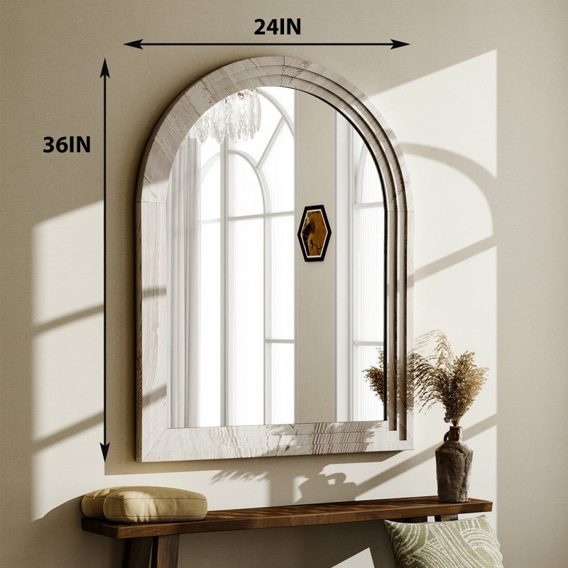 Wood Framed Wall Mirror, 35.4" x 24", Brown Wood