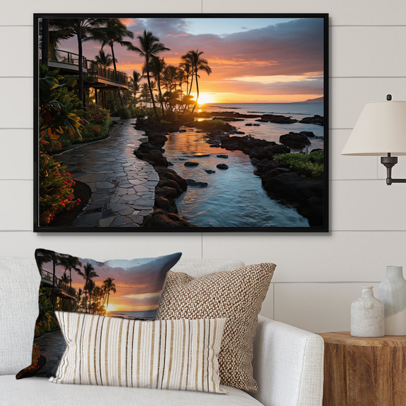 Maui Tropical Dreamscape I, reproduction d'art sur toile, H 16 po x l 32 po x P 1 po, Cadre flottant noir