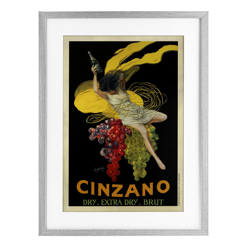 Affiche rétro de vin avec raisins, reproduction sous verre, conception de Marcello Nizzoli, H 23 po x l 17 po
