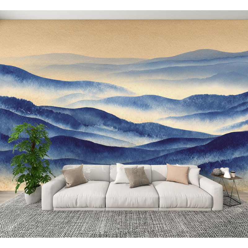 Papier peint auto-adhésif Peel and Stick Aquarelle Scène de montagne Atmospherique Glow H 100 po x l 144 po pour chambre de bébé Bureau à domicile